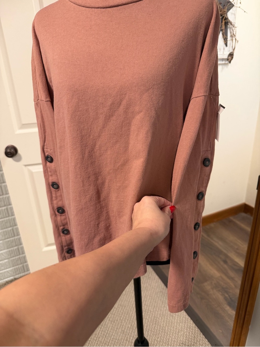 Madewell Dusty Rose Button Sleeve Turtleneck Sweater Top Medium - Picture 2 of 4